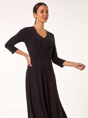 Roman Black Stretch Cross-Over Midi Dress - Image 2 of 5