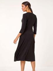 Roman Black Stretch Cross-Over Midi Dress - Image 3 of 5