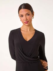 Roman Black Stretch Cross-Over Midi Dress - Image 4 of 5
