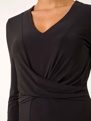 Roman Black Stretch Cross-Over Midi Dress - Image 5 of 5