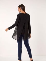 Roman Black Ring Front Chiffon Overlay Tunic Top - Image 3 of 5
