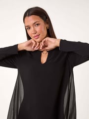 Roman Black Ring Front Chiffon Overlay Tunic Top - Image 4 of 5