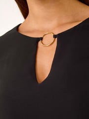 Roman Black Ring Front Chiffon Overlay Tunic Top - Image 5 of 5