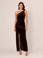 Adrianna Papell Velvet Column Brown Gown - Image 1 of 7