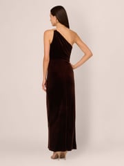 Adrianna Papell Velvet Column Brown Gown - Image 2 of 7