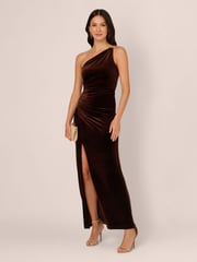 Adrianna Papell Velvet Column Brown Gown - Image 3 of 7