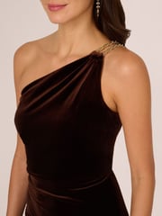 Adrianna Papell Velvet Column Brown Gown - Image 4 of 7