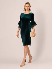 Adrianna Papell Velvet Bell Sleeve Short Dress - Image 1 of 7
