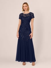 Adrianna Papell Bead Long Dress With Godets - Image 1 of 7