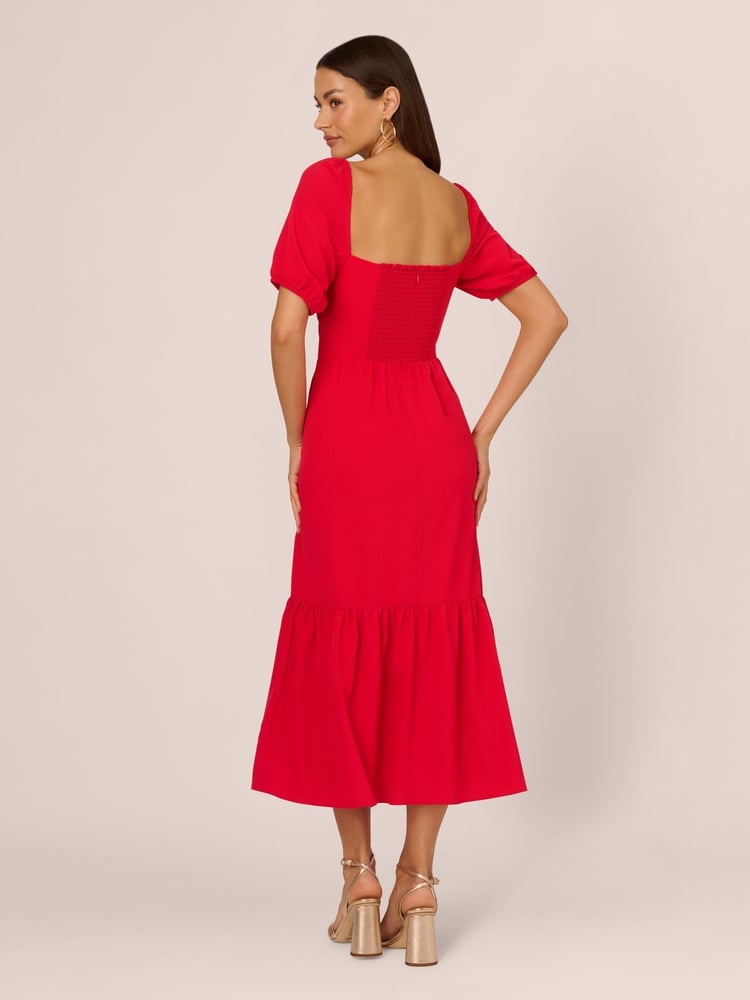 Adrianna Papell Puff Sleeve Midi Dress - Image 2 of 7