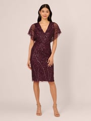 Adrianna Papell Purple Beaded Dolman Sleeve Dress - Image 1 of 6