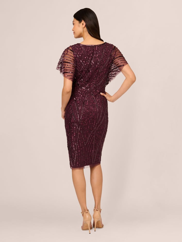 Adrianna Papell Purple Beaded Dolman Sleeve Dress - Image 2 of 6