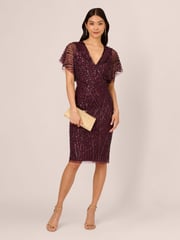 Adrianna Papell Purple Beaded Dolman Sleeve Dress - Image 3 of 6