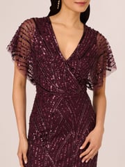Adrianna Papell Purple Beaded Dolman Sleeve Dress - Image 4 of 6