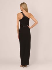 Adrianna by Adrianna Papell Knit Crepe One Shoulder Black Gown - Image 2 of 7