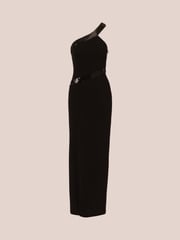 Adrianna by Adrianna Papell Knit Crepe One Shoulder Black Gown - Image 6 of 7