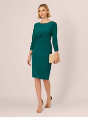Adrianna Papell Green Boat Neck Sheath Short Dress - Image 3 of 7