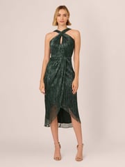 Adrianna Papell Green Halter Crinkle Metallic Dress - Image 1 of 7