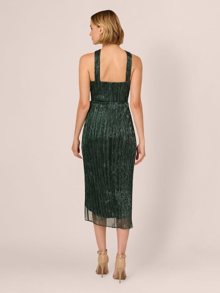 Adrianna Papell Green Halter Crinkle Metallic Dress - Image 2 of 7