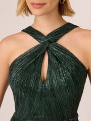 Adrianna Papell Green Halter Crinkle Metallic Dress - Image 4 of 7