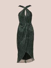 Adrianna Papell Green Halter Crinkle Metallic Dress - Image 6 of 7