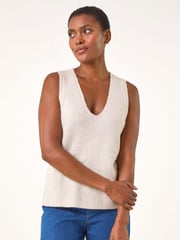 Roman Natural Sequin Embellished Knit Vest - Image 4 of 5