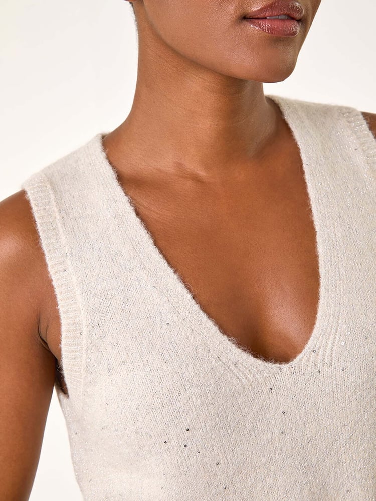 Roman Natural Sequin Embellished Knit Vest - Image 5 of 5