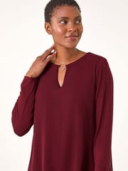 Roman Red Ring Front Chiffon Overlay Tunic Top - Image 1 of 5