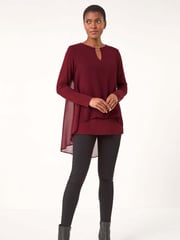 Roman Red Ring Front Chiffon Overlay Tunic Top - Image 2 of 5