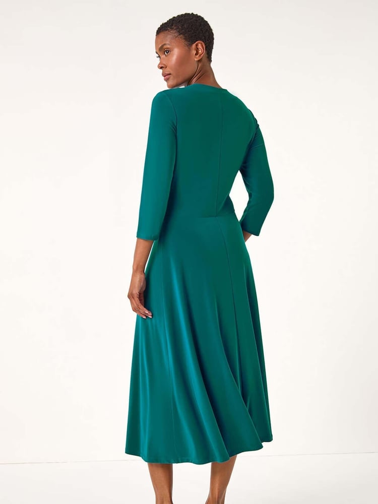 Roman Blue Stretch Cross-Over Midi Dress - Image 2 of 5