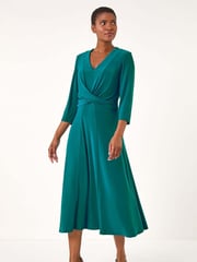 Roman Blue Stretch Cross-Over Midi Dress - Image 3 of 5