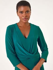 Roman Blue Stretch Cross-Over Midi Dress - Image 4 of 5