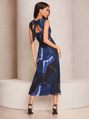 Lipsy Blue Petite Mineral Print Sequin Embelished Sleeveless Midi Dress - Image 4 of 4