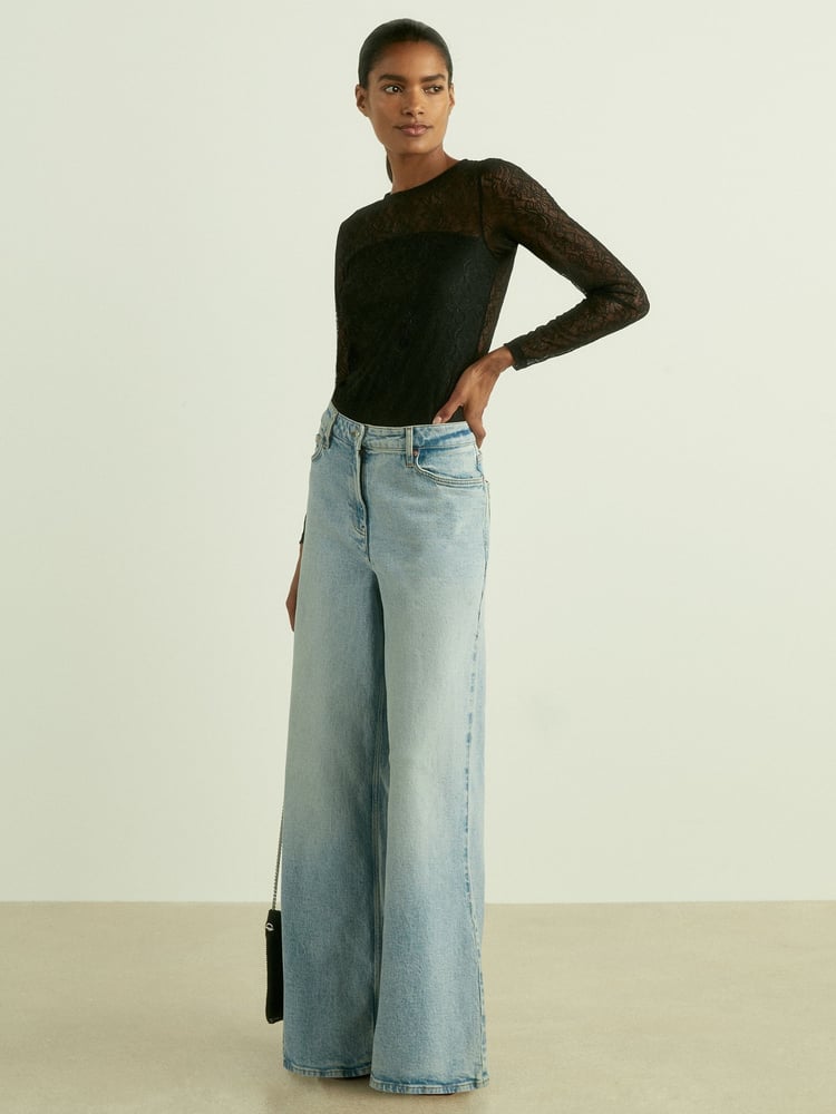 Reiss Black Bernice Lace Double-Layer Bodysuit - Image 1 of 6