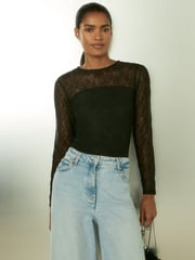 Reiss Black Bernice Lace Double-Layer Bodysuit - Image 4 of 6