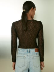 Reiss Black Bernice Lace Double-Layer Bodysuit - Image 5 of 6