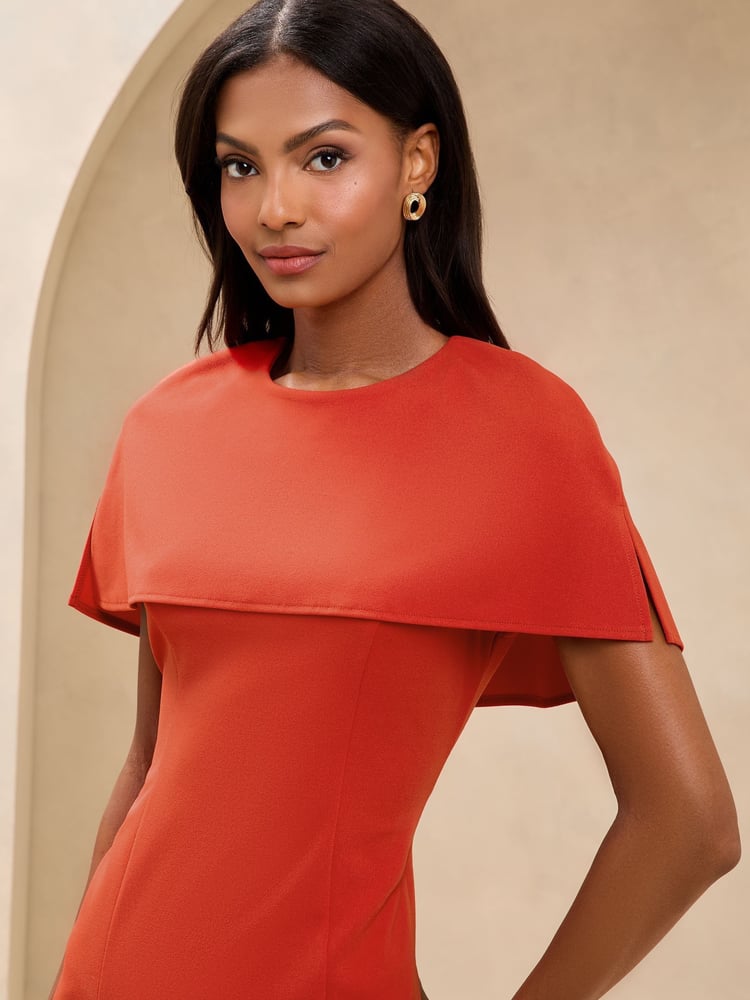 Lipsy Red Cape Sleeve Bodycon Midi Dress - Image 2 of 4 Lipsy Red Cape Sleeve Bodycon Midi Dress - Image 2 of 4