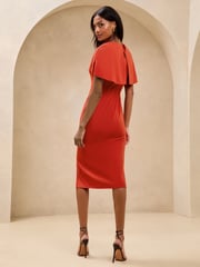 Lipsy Red Cape Sleeve Bodycon Midi Dress - Image 4 of 4