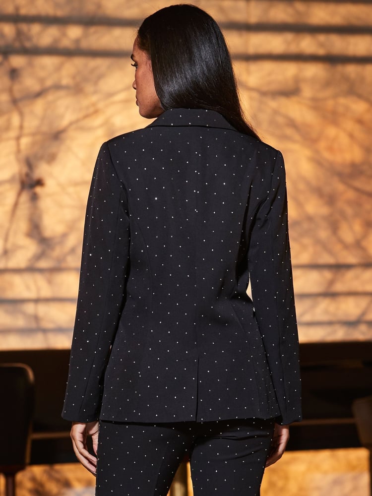 Sosandar Black Luxury Sparkling Diamante Stud Blazer - Image 2 of 5