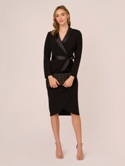 Adrianna Papell Knit Crepe Tuxedo Wrap Black Dress - Image 1 of 7