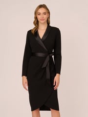Adrianna Papell Knit Crepe Tuxedo Wrap Black Dress - Image 2 of 7
