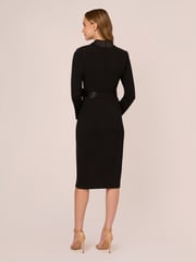 Adrianna Papell Knit Crepe Tuxedo Wrap Black Dress - Image 3 of 7