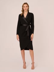 Adrianna Papell Knit Crepe Tuxedo Wrap Black Dress - Image 5 of 7