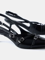 Mint Velvet Black Leather Slingback Shoes - Image 2 of 2