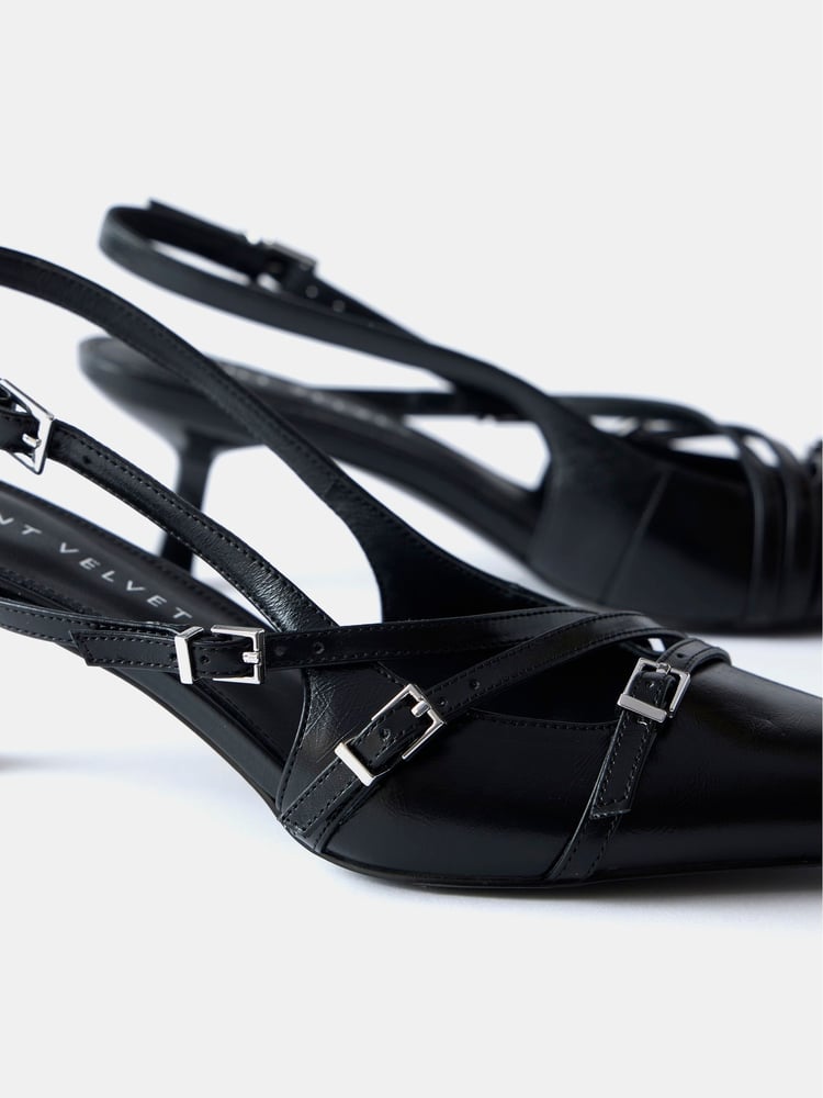 Mint Velvet Black Leather Slingback Shoes - Image 2 of 2