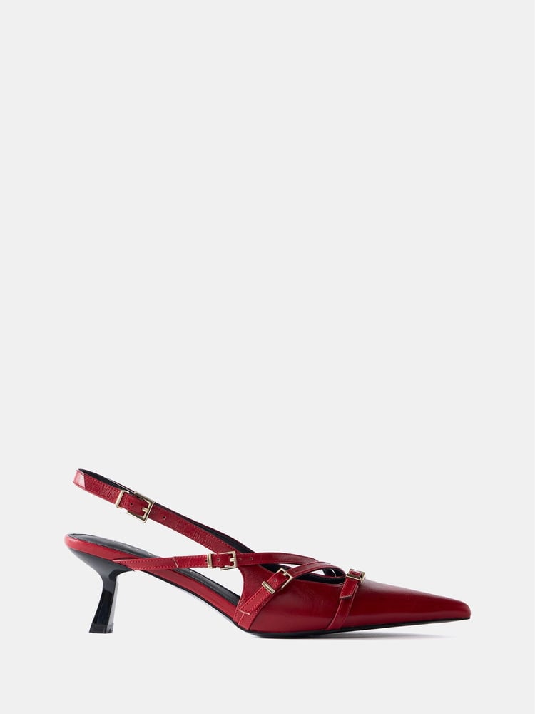 Mint Velvet Red Leather Slingback Shoes - Image 1 of 2 Mint Velvet Red Leather Slingback Shoes - Image 1 of 2