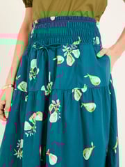 FatFace Ricky Teal Blue Figs Midi Skirt - Image 4 of 6