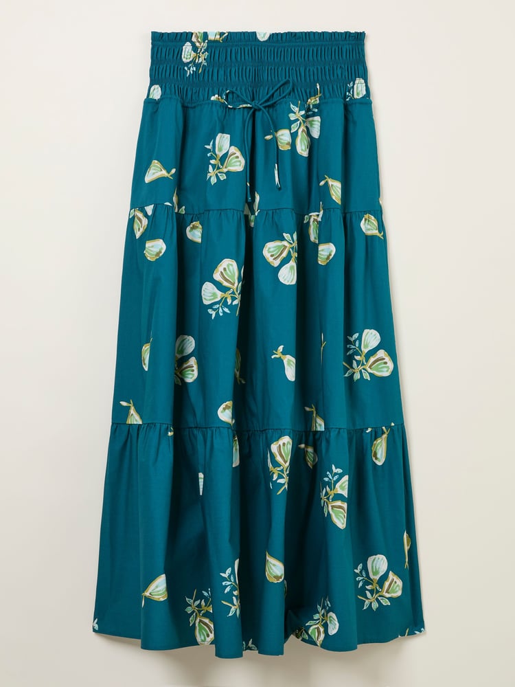 FatFace Ricky Teal Blue Figs Midi Skirt - Image 6 of 6
