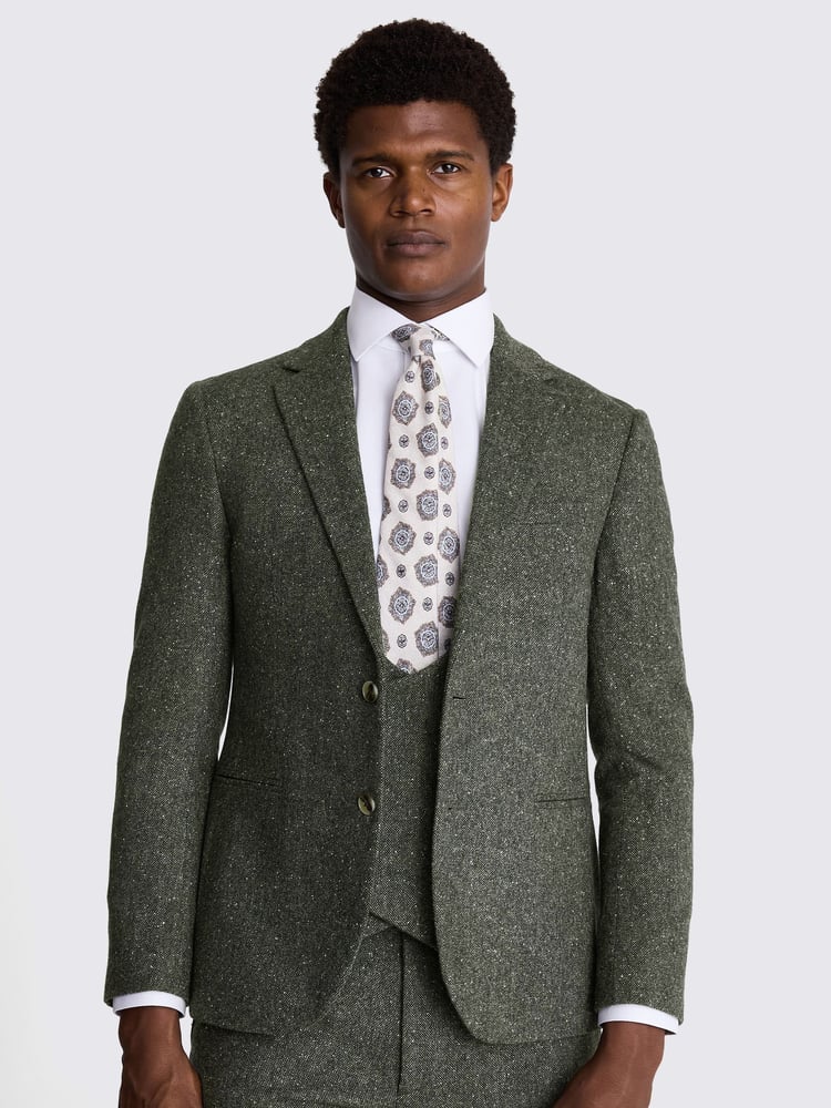 MOSS Khaki Green Slim Fit Tweed Jacket - Image 1 of 6