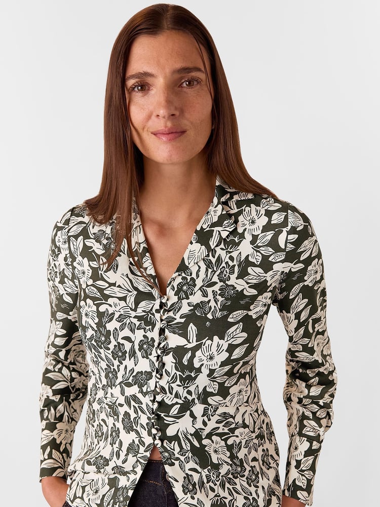 Whistles Green Cut Stems V-Neck Blouse - Image 1 of 5